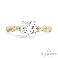 Bridal Diamond Twisted Round Semi-Mount Engagement Ring in Yellow and White Gold