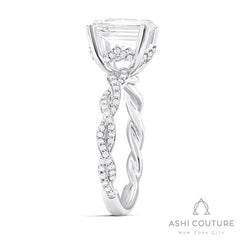 Bridal Diamond Twisted Emerald Semi-Mount Engagement Ring in White Gold