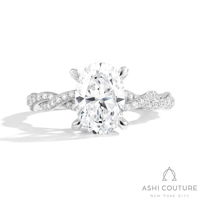 Bridal Diamond Twisted Oval Semi-Mount Engagement Ring in White Gold
