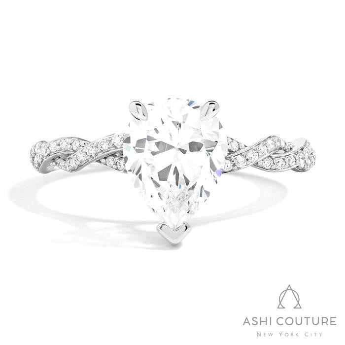 Bridal Diamond Twisted Pear Semi-Mount Engagement Ring in White Gold