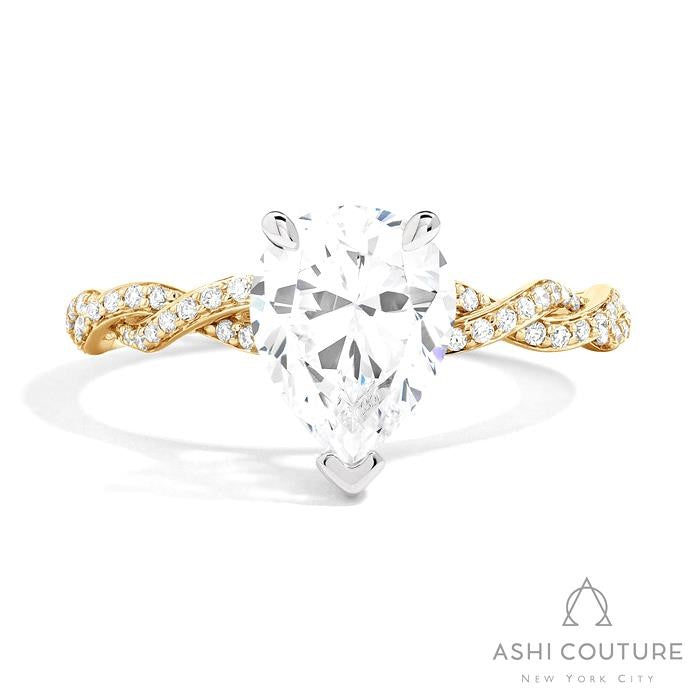 Bridal Diamond Twisted Pear Semi-Mount Engagement Ring in Yellow and White Gold