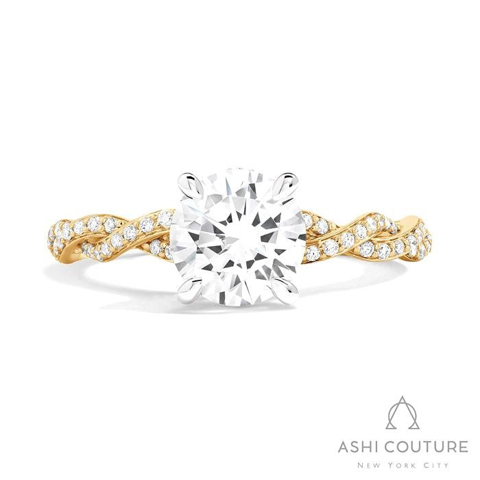Bridal Diamond Twisted Round Semi-Mount Engagement Ring in Yellow and White Gold