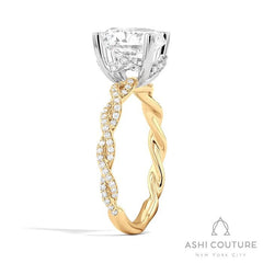 Bridal Diamond Twisted Round Semi-Mount Engagement Ring in Yellow and White Gold