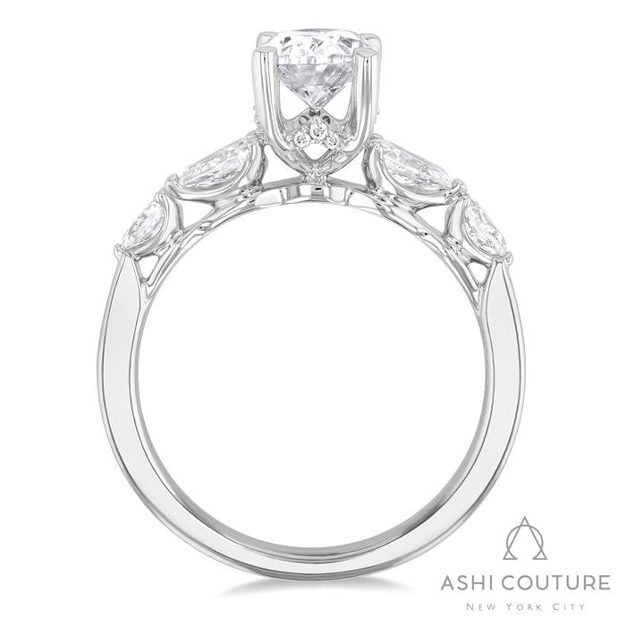 Bridal Oval 5-Stone Semi-Mount Engagement Ring With Pear Side Diamonds in White Gold