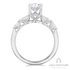 Bridal Oval 5-Stone Semi-Mount Engagement Ring With Pear Side Diamonds in White Gold