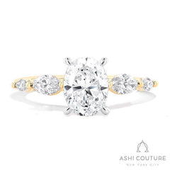 Bridal Oval 5-Stone Semi-Mount Engagement Ring With Marquise Side Diamonds in Yellow and White Gold