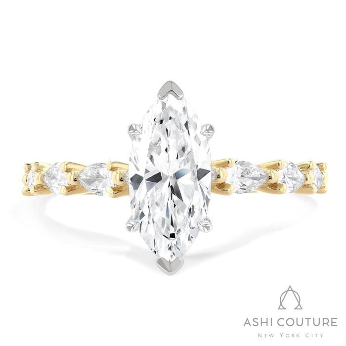 Bridal Marquise Semi-Mount Engagement Ring in Yellow and White Gold