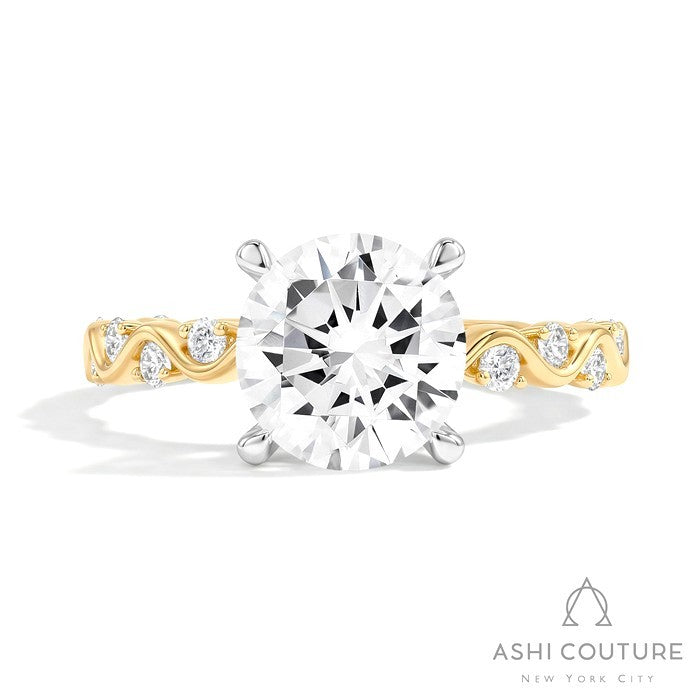 Bridal Round Semi-Mount Engagement Ring in Yellow and White Gold