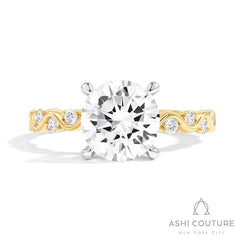 Bridal Round Semi-Mount Engagement Ring in Yellow and White Gold