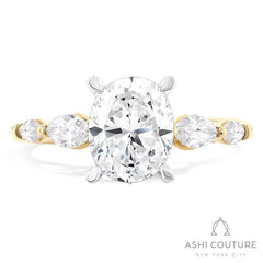 Bridal 5 Stone Oval Semi-Mount Engagement Ring in Yellow and White Gold