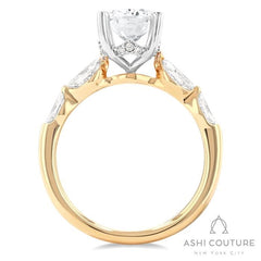 Bridal 5 Stone Oval Semi-Mount Engagement Ring in Yellow and White Gold