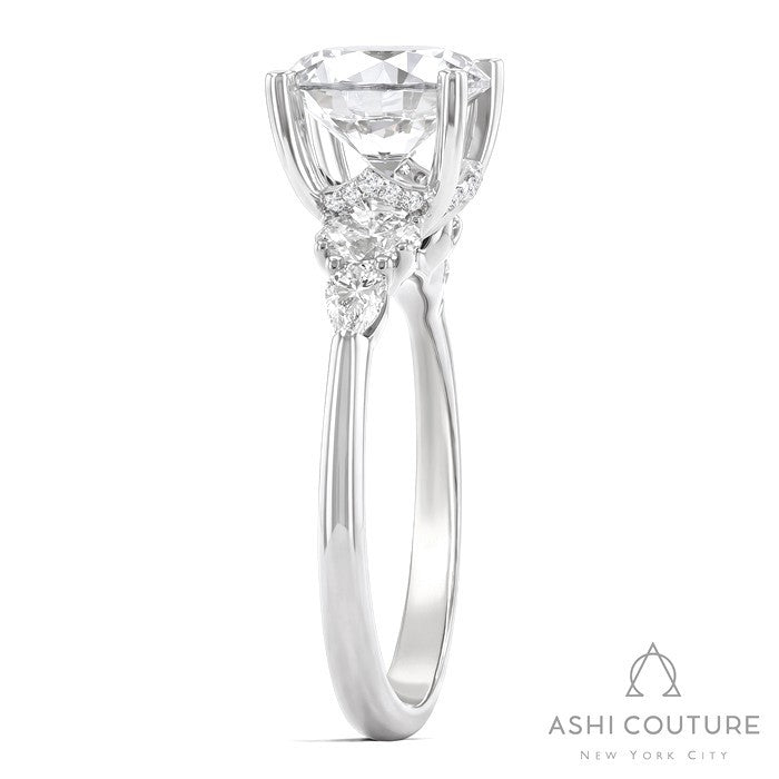 Bridal 5 Stone Round Semi-Mount Engagement Ring in White Gold