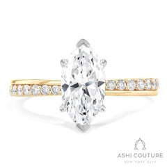 Bridal Marquise Semi-Mount Engagement Ring in Yellow and White Gold