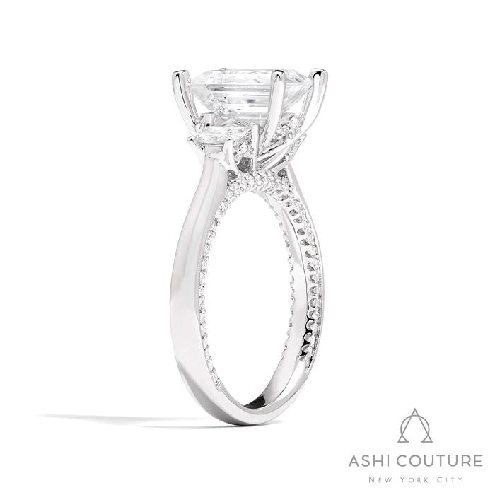 Bridal Emerald 3-Stone Semi-Mount Engagement Ring With Trap Side Diamonds in White Gold