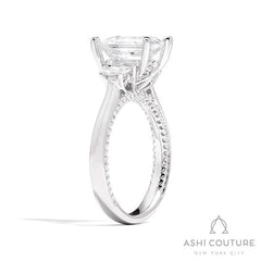 Bridal Emerald 3-Stone Semi-Mount Engagement Ring With Trap Side Diamonds in White Gold