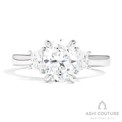 Bridal Oval 3-Stone Semi-Mount Engagement Ring With Trap Side Diamonds in White Gold