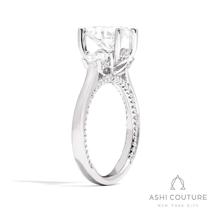 Bridal Oval 3-Stone Semi-Mount Engagement Ring With Trap Side Diamonds in White Gold