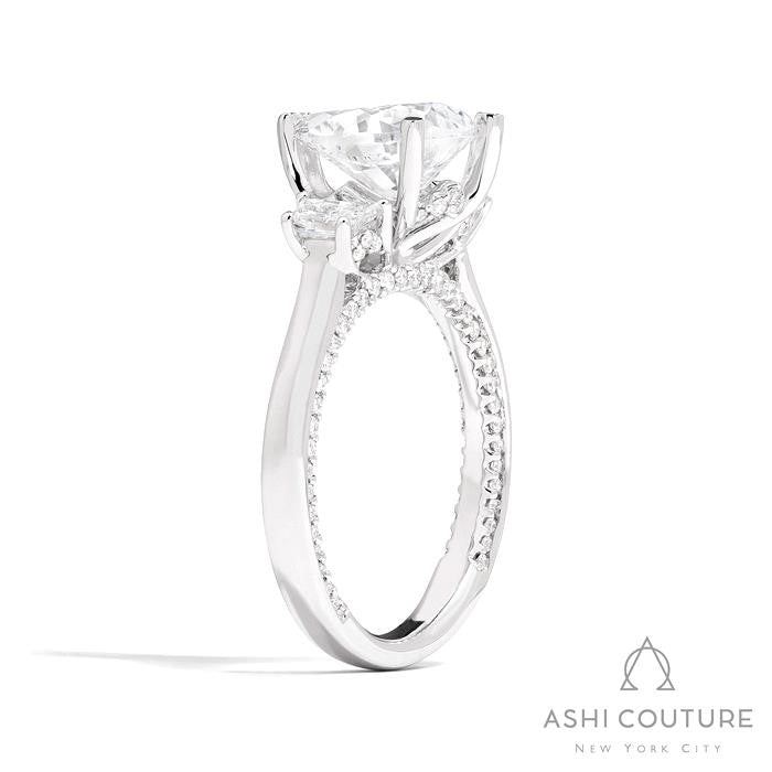 Bridal Pear 3-Stone Semi-Mount Engagement Ring With Trap Side Diamonds in White Gold