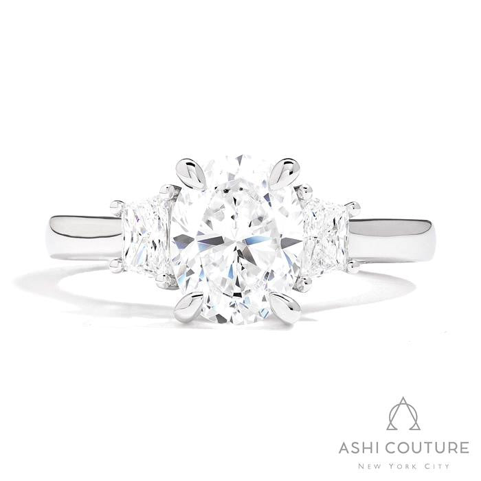 Bridal Oval 3-Stone Semi-Mount Engagement Ring With Trap Side Diamonds in White Gold
