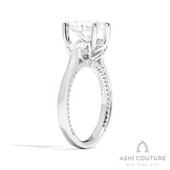 Bridal Oval 3-Stone Semi-Mount Engagement Ring With Trap Side Diamonds in White Gold