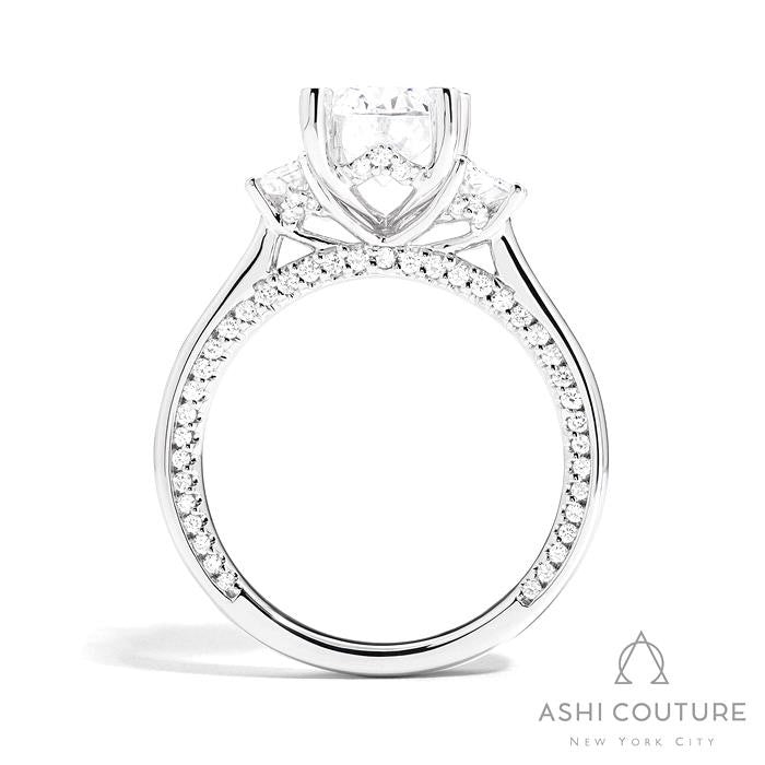 Bridal Oval 3-Stone Semi-Mount Engagement Ring With Trap Side Diamonds in White Gold