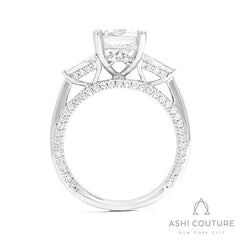 Bridal 3-Stone Emerald Semi-Mount Engagement Ring With Tapered Baguette Side Diamonds in White Gold