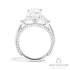 Bridal 3-Stone Pear Semi-Mount Engagement Ring With Tapered Baguette Side Diamonds in White Gold